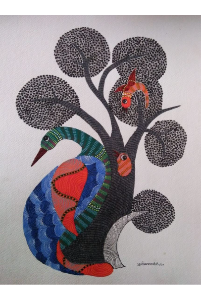 Gond Art Painting - Bird in Nest